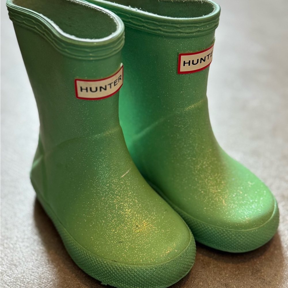 Hunter Toddler Green Sparkle Rain Boots